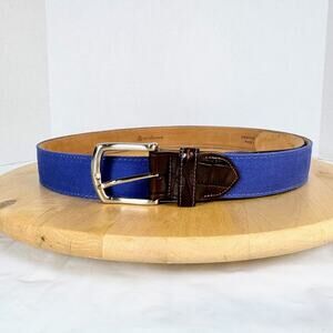 Turtleson Belt with Silver Buckle & Croc Embossed Leather Blue Cloth Men sz 42